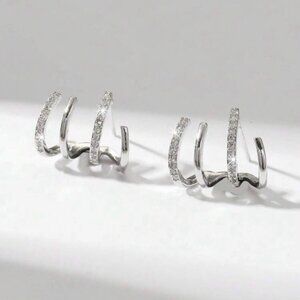SILVER “Leah” illusion 4 prong stud hoops